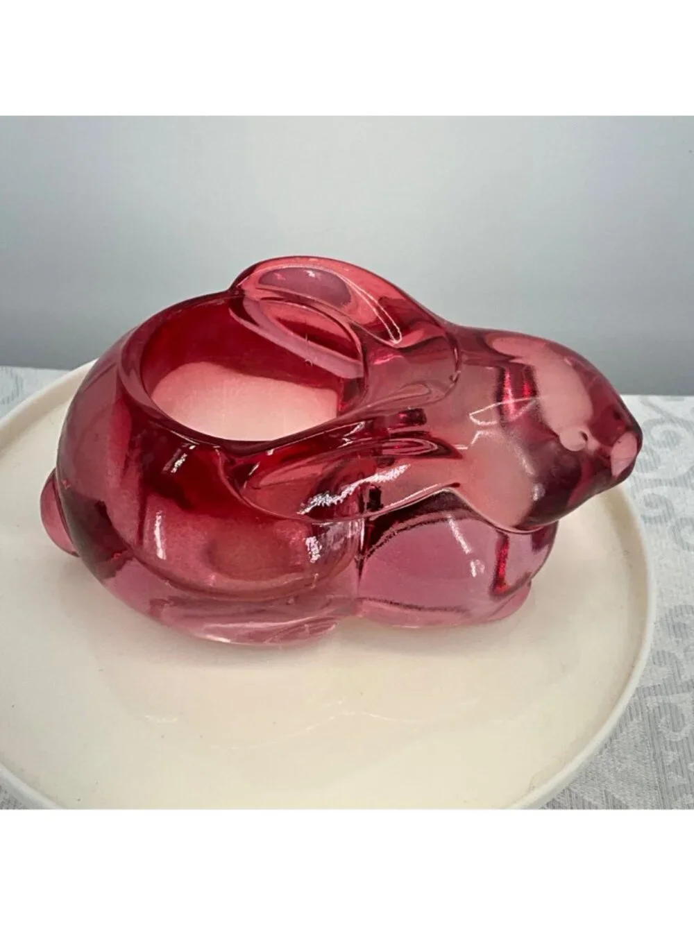 Indiana Glass Rabbit-Shaped Votive Candle Holder Pink